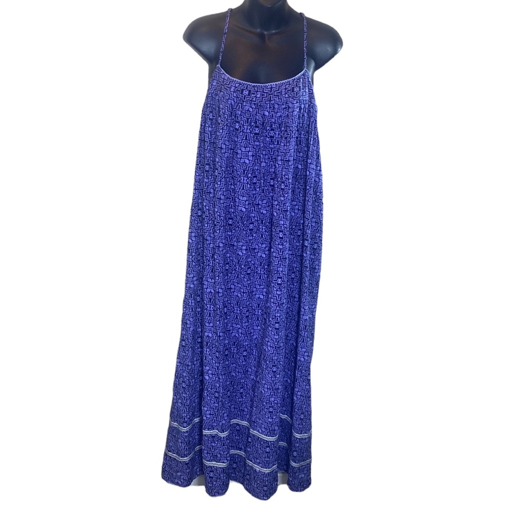 Anthropologie purple/black geometric maxi dress medium